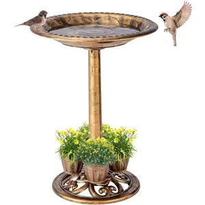 Bird Bath for Outside with 4 Removable Flower Planters 28in Polyresin Lightweight  Birdbath for Outdoors Stake Standing Bowl and Water Feeder Yard Garden Decor Bronze