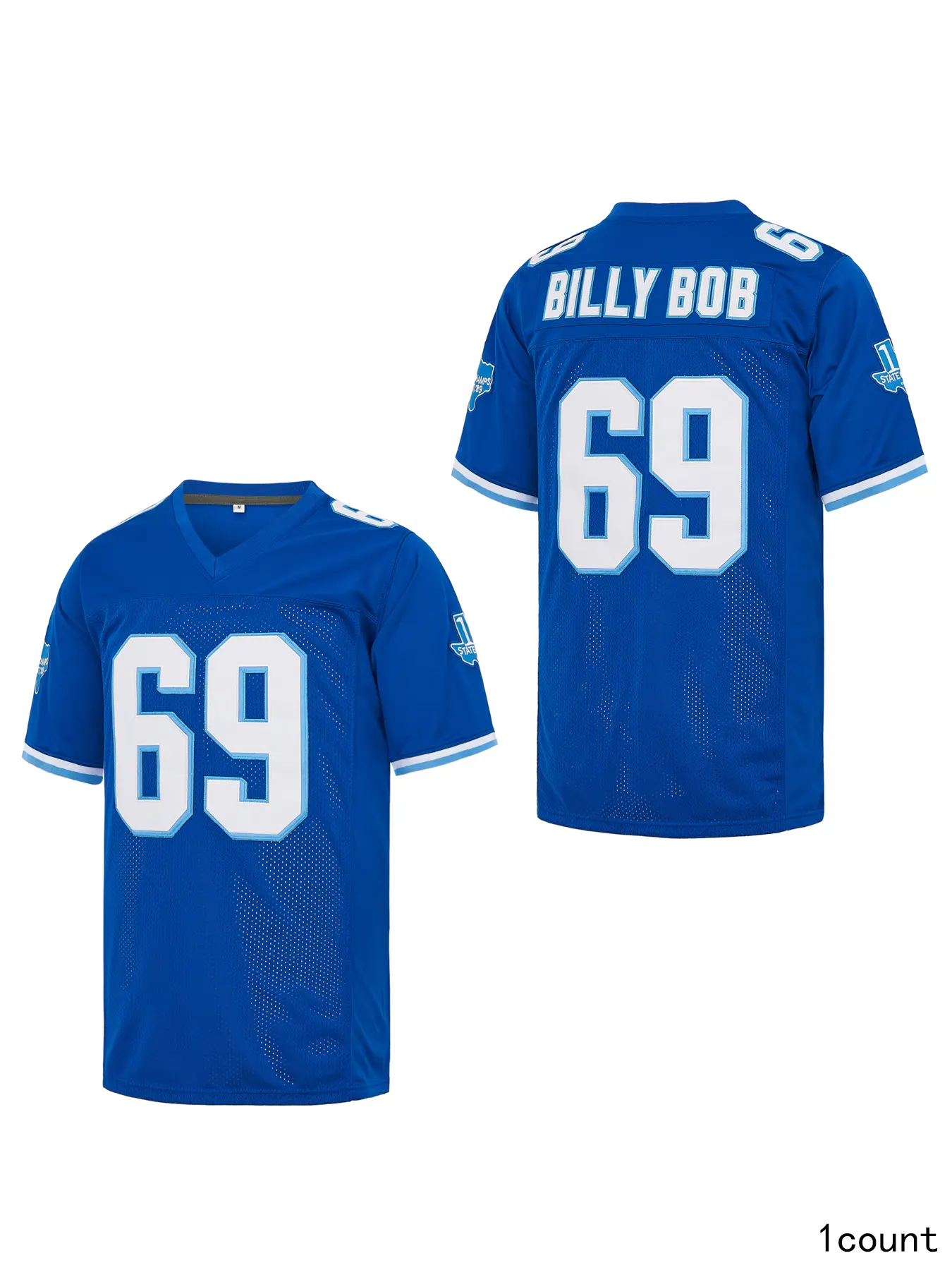 Men's #69 Football Jersey, Oversized Mesh Short Sleeve Tops with White & Light Blue Embroidered Numbers, Retro Football Fashion for Watch Party, Sporty Chic, Male, Relaxed Cut, Reinforced Seams