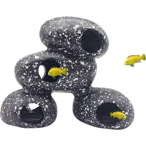 PINVNBY Aquarium Stone Hideaway Decoration,Resin Cichlids Rock Decor Realistic Betta Hideout Shelter Cave Fish Tank Ornament for Shrimp Short Bream Crayfish(L)