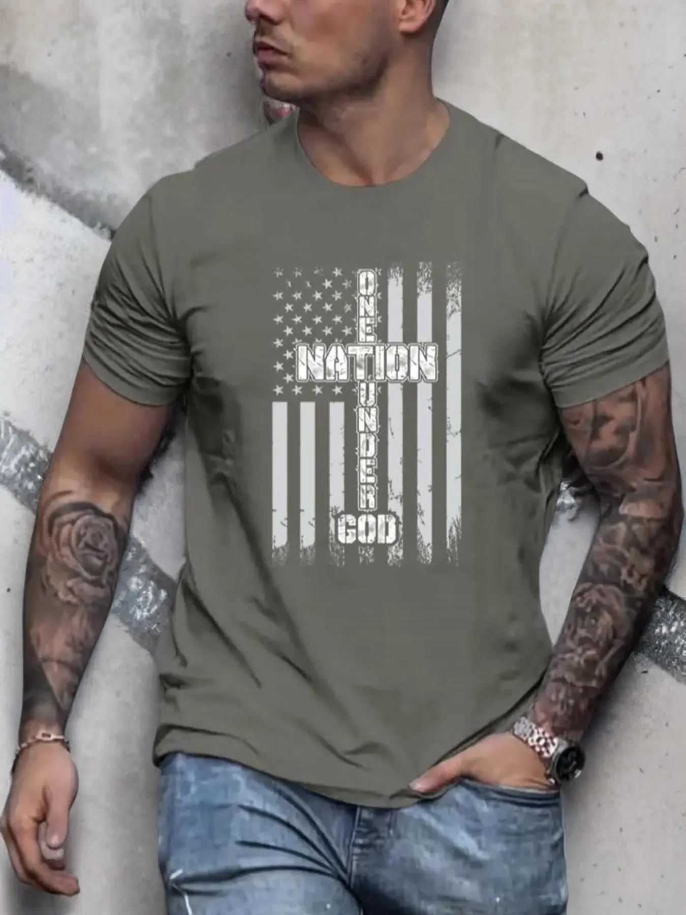 Men's Letter & Geometric Print Round Neck 4th of July Tee, Regular Fit Casual Stylish Streetwear Short Sleeve T-shirt, Summer Clothes, Men's Streetwea