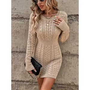 Twist Thread Knitted Skirt Women's Fashion Pullover Round Neck Solid Color Slim Fit Bodycon in Polyester for Casual Outings Work Christmas Party Meshki Birthday Dress Bella Hadid Spray Zendaya Blue Mellow Glow Loose-Fitting Fall High-Q winter  dresses  wo