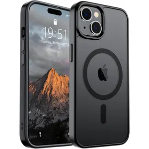 Magnetic for iPhone 15 Case (Compatible with MagSafe) (Military Grade Drop Protection) Translucent Matte Shockproof Phone Cover, Black
