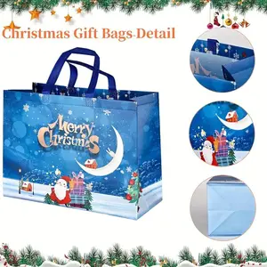24 Large Christmas Gift Bags with Handles, Reusable Reinforced Handle Tote Bags for Groceries, Non-Woven Multipurpose Party Supplies, Gift Box Design