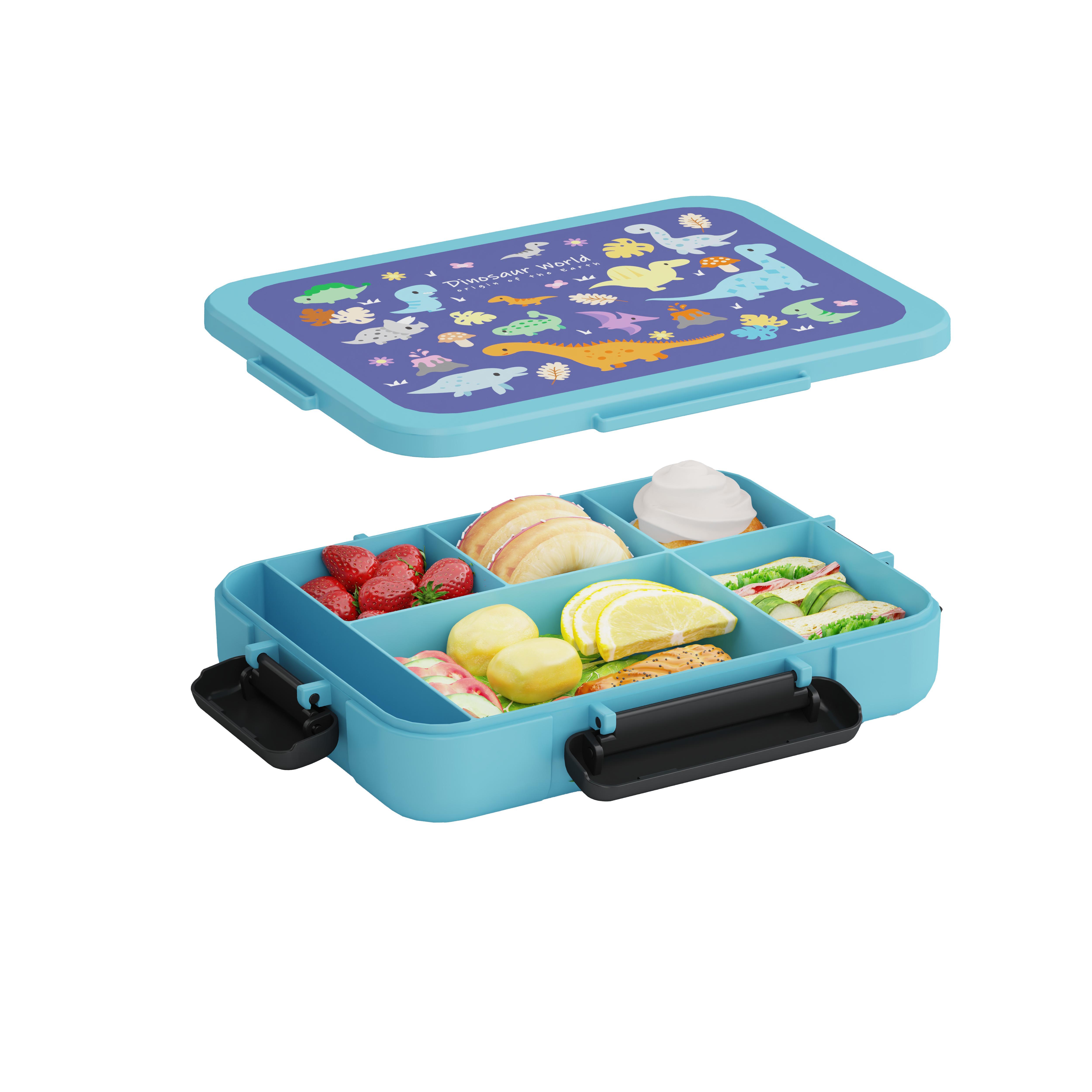 Kids Bento Box, 5 Compartments Leakproof LunchContainers with Tableware & Sauce Box, Microwave &Dishwasher & Freezer Safe, BPA Free, 40oz (Purple&Blue)