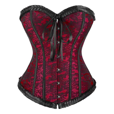 Women's Gothic Black Floral Overbust Corset Top - Zipper Bustier Lingerie, Lace & Mesh Shapewear, Lady's Party Style Elegance, Halloween Cosplay Costume, Fishnet Accent 2805-D1