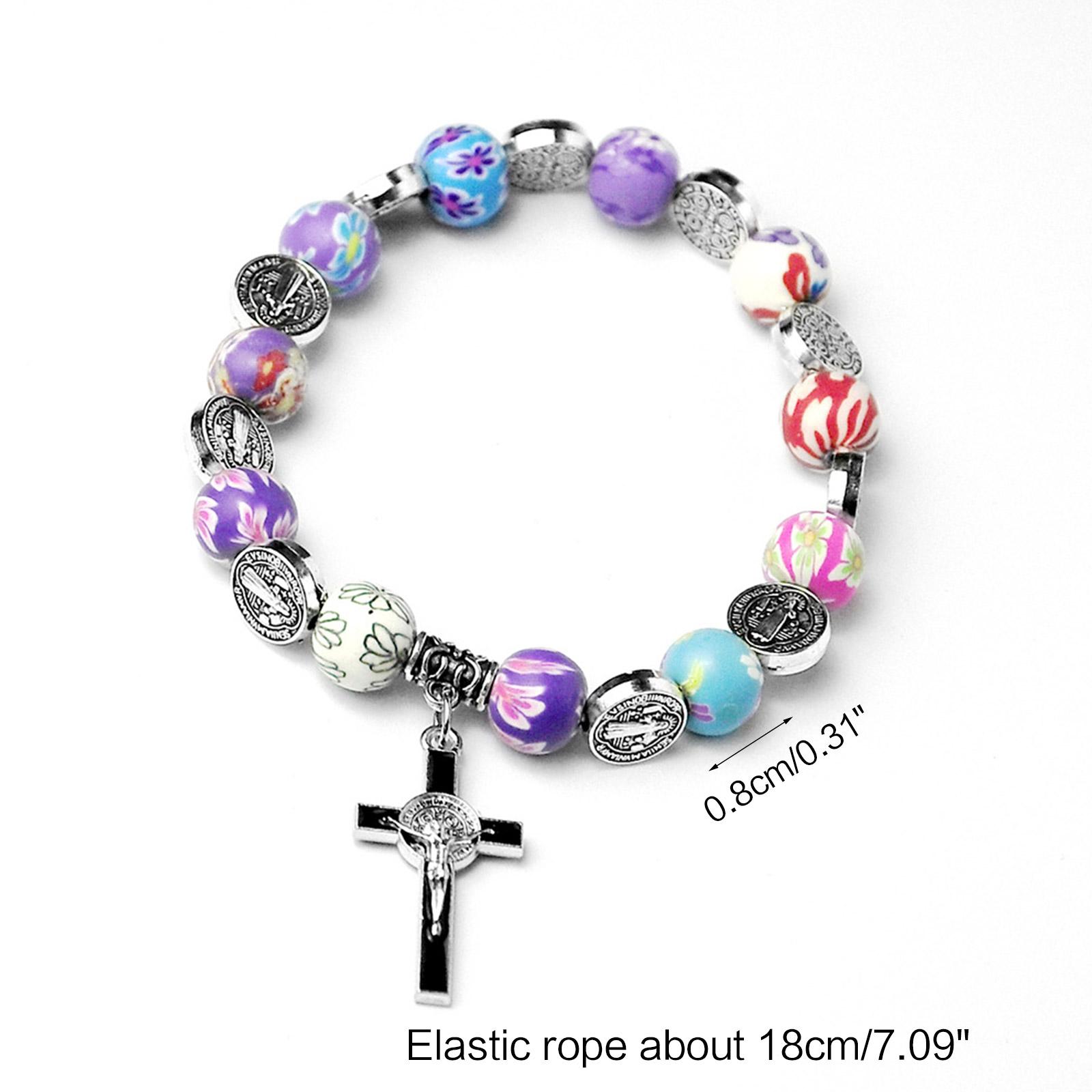 Colorful Rosary Bracelet Catholic Gift Crucifix Pendant Crystal Beaded