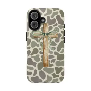 Rustic Wood Cross Phone Case for Christian, Camo Ribbon Bible Verse Case, Religious Faith Watercolor Wood Cross & Camo  Phone Cover for iPhone 17 16 15 14 13 12 11 Pro Max X XR XS, SS S25 S24 S23 S22 S21 Inspirational Sc Compatible with Samsung Galaxy S25