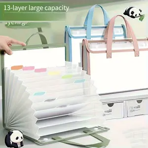 Portable Expandable File Folder with 13 Pockets, A4 Size Envelope Organizer, Home School Office Use, Document Storage Case