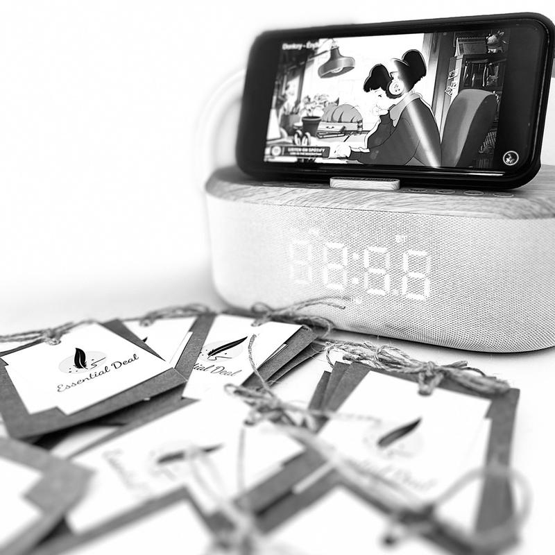 Essential deal 2024 New innovative multifunctional Digital Alarm Clock,wireless speaker, night light, white noise machine and wireless charger