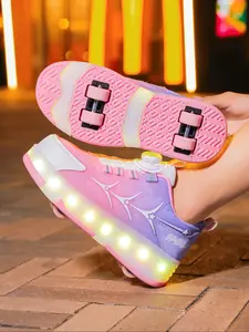 Girls' Walking Shoes, New Roller Skates, Teenage Inline Skates, Skater, Breathable Mesh Four-Wheel Invisible Running Shoes