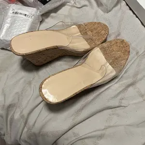 Women's Fashionable Cork Wedge Sandals, Casual Comfortable Transparent Strap High Heel Platform Rubber Sandals for Summer, Female Versatile Wedge Sandals for Daily Wear