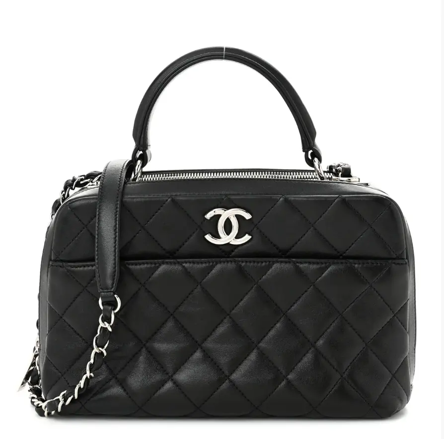 Pre-owned CHANEL Lambskin Shoulder Bags Quilted Medium Trendy CC Bowling Bag Black Z 1329