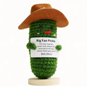 Handmade Crochet Cowboy Pickle "Big Fan Pickle" Desk Buddy