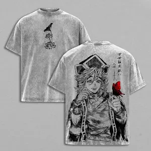 valentine shirts  Doma Upper Rank 2 Tee – Demon Slayer Kimetsu no Yaiba Vintage Washed Oversized Heavy Cotton Anime Manga T-Shirt, Retro Streetwear Graphic Top Unisex Gift for Otaku Fans MCV