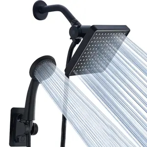 Eolax High Pressure Filtered Shower Head Set, Square Showerhead, 6'' Rain Shower Filter for Hard Water, 15-Stage Filtration, Chrome & Options, Bathroom Showerhead Filter