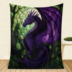 Luxury Purple Flannel Blanket - Ultra-Soft All-Season Bedspread & Cozy Throw With Stained-Glass Design In Green, Blue, Purple - Medieval-Inspired Bedspread Fantasy Bedding,, Halloween Decor - Bed Cover