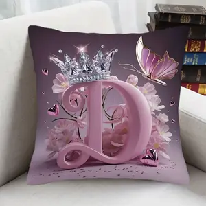 1 pink crown and monogram pillowcase, suitable for decorative cushion cover, single-sided print, elegant monogram bedspread accessory, machine washable, zipper closure, luxury gift (for bedrooms, etc.)