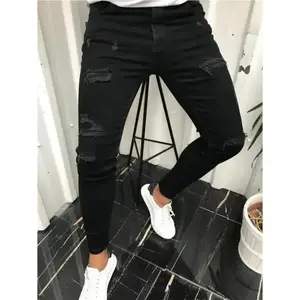 Slim Fit Men's jeans Stylish Street Style Men Hiphop Holes Stretch Slim Pencil Jeans Trousers Male Distressed Cotton Skinny Denim Pants Fathersdaygift Menswear Streetwear Pocket Beige Plain Motocross 1740 Black baggy pants skinny jeans baggy jeans men