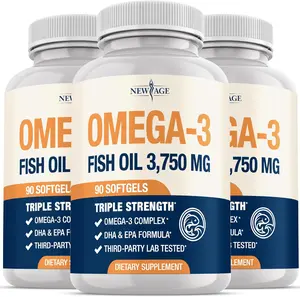 Triple Strength Omega 3 Fish Oil 3750mg High Potency EPA and DHA Over 3000mg Omega-3 Fatty Acids with 1350mg EPA and 900mg DHA Burpless Softgels for Heart Joint Brain and Immune Support Best Essential Fatty Acids for Men and Women Wellness