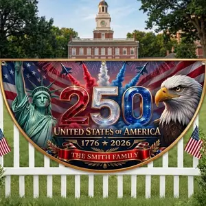 Personalized 250th Anniversary Semicircle Fence Flag Custom Family Name Patriotic Banner USA 1776 2026 Outdoor Independence Day Decor