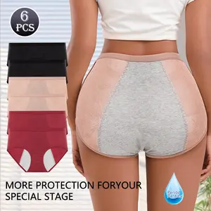 QUASTI Women's 6PCS High Elasticity Summer Period Panties, Soft Breathable Hole Design, Full Coverage Anti-Side Leak Briefs, Stretch Underwear for Heavy Flow women