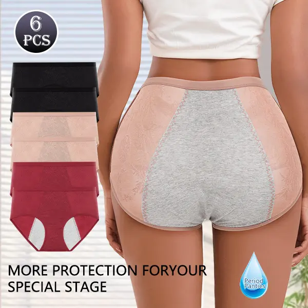QUASTI Women's 6PCS High Elasticity Summer Period Panties, Soft Breathable Hole Design, Full Coverage Anti-Side Leak Briefs, Stretch Underwear for Heavy Flow