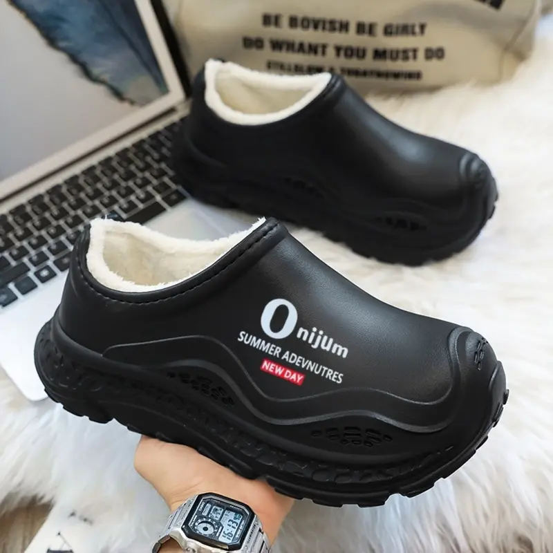 Thick Sole Anti-Slip Fleece Lined Warm Slippers, Home Indoor Slippers, Durable Waterproof, Essential Winter Travel Shoes, Comfortable and Stylish
