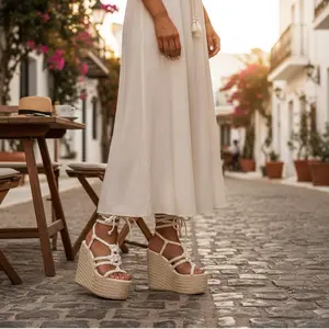 White Woven Platform Sandals 12cm - Artisan Jute Wedge with Floral Details streetwear urban
