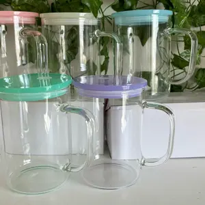 17 Oz Clear Glass Mugs w/ Colorful Lid Bundle