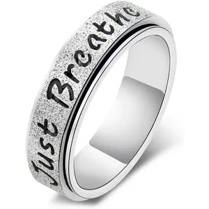 Inspirational   Fidget Spinner Stackable Finger Rings for Women Men Just Breathe Let Them for Women Men  Dull Polish Titanium Steel Birthday Wedding