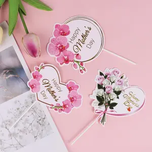 6/12 pieces Mother's Day Happy Cake Decorations, Mother's Letter Flower Cake Decoration Cupcakes, Select Pink Decorations for the Best Mother's Party Decorations, Cake Decorating Kit