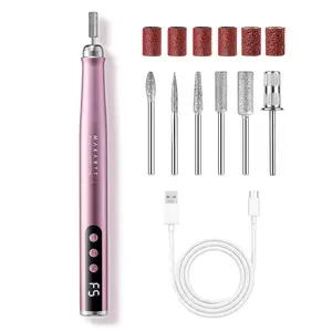 Pen-Shaped Rechargeable Nail Drill for Beginners: 25,000 RPM Cordless Electric Nail File with 5-Speed LED Display, Lightweight Quiet E File Kit for Gel Polish Removal, Home Travel Use (Pink)