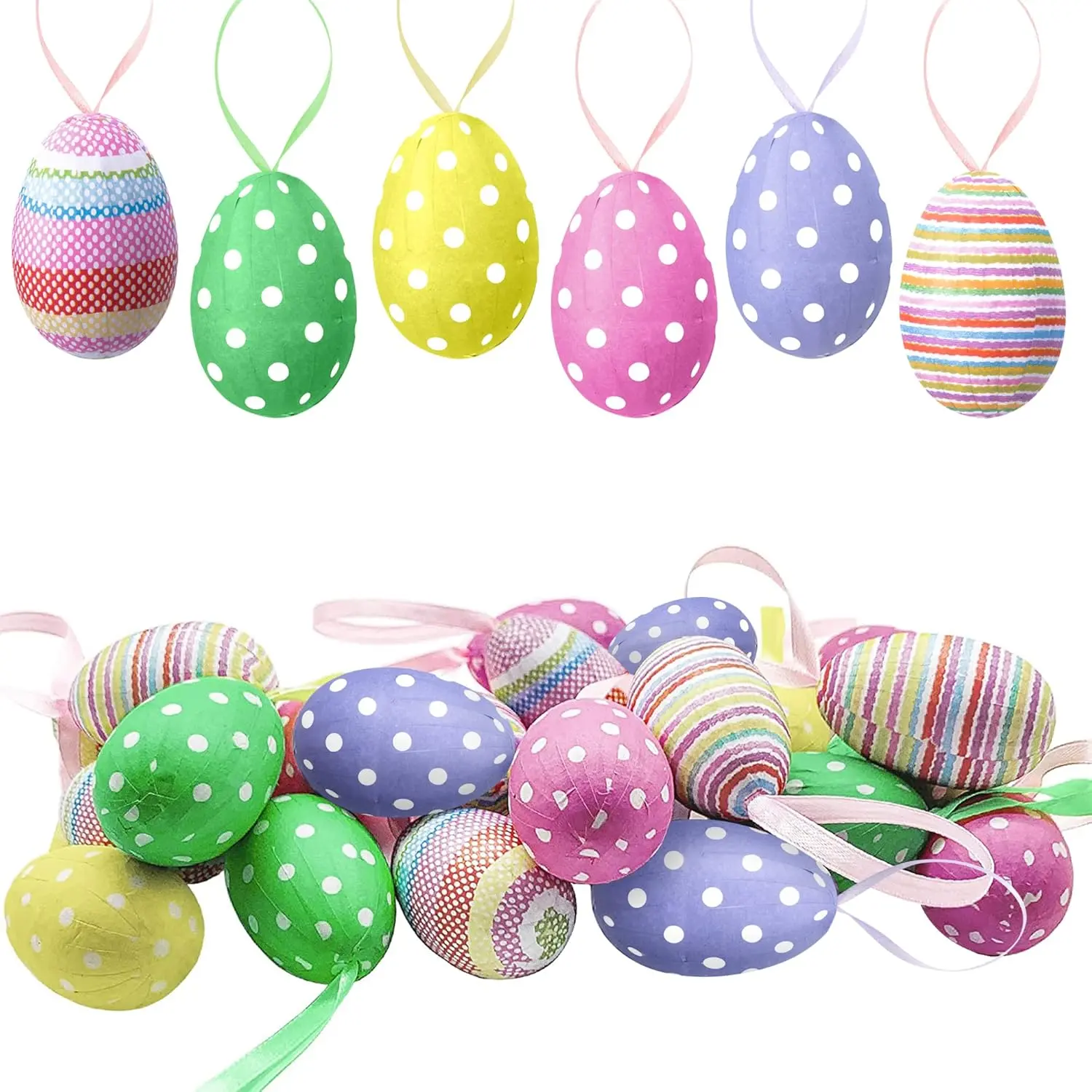 30 PCS Easter Hanging Eggs- Colorful Paper Egg- Tree Ornaments for Party Birthday Home Decoration Indoor Supplies (Paper-Small)