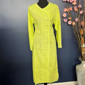 Women's Embroidered Chickenkari Long Kurti Dress - Elegant, Lightweight, Comfortable Casual Wear for Statement Looks, Embroidery