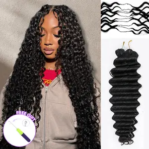 [NEW IN] OQ HAIR Deep Wave Miracle Knots 12-26inches Crochet Hair Extensions Pre-Separated Invisible Crochet Braiding Hair 50G/Bundle Feather Soft 100% Virgin Human Hair Natural Black Color Boho Braids 4 to 5 Bundles Recommended