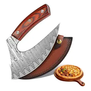 ROCOCO Pizza Cutter Ulu Knife – Mezzaluna Rocker Chopper with Sheath for Kitchen, Camping, BBQ, Christmas Gifts Men Women