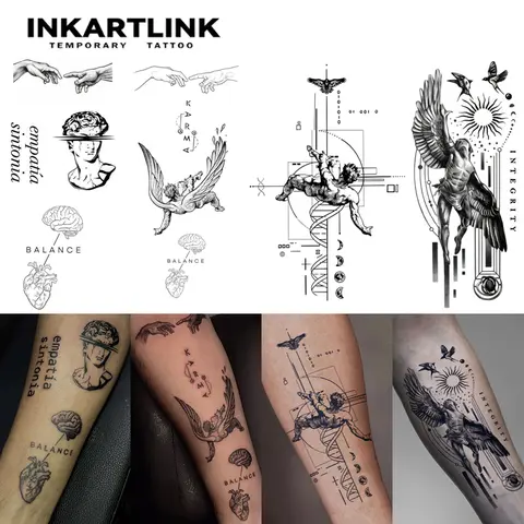 INKARTLINK Fallen Angel Temporary Tattoos for Adults, 2 Sheets Single Item, Long-Lasting Realistic Art Design, Waterproof, No Reflection, All-Skin Friendly, E109