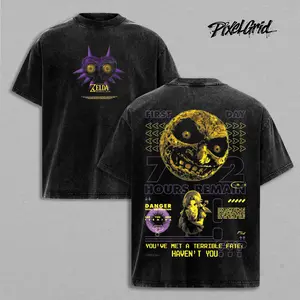 Legend of Zelda Double Printed Unisex Acid Washed T-Shirt, Graphic Tee, Gift For Game Fan, Streetwear Comfort Fabric Clothes Cotton Top