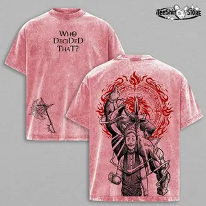 Escanor Seven Deadly Sins Shirt – “Who Decided That?” Vintage Washed Oversized Heavyweight Cotton Anime Graphic Tee, Unisex Animecore Streetwear Gift for Escanor & Anime Fans 9TS