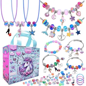 208 Pieces Charm Bracelet Making Kit Unicorn Mermaid Crafts Gifts Set Jewelry Making Kit Perfect Gifts for Girls 5-12 Years Old