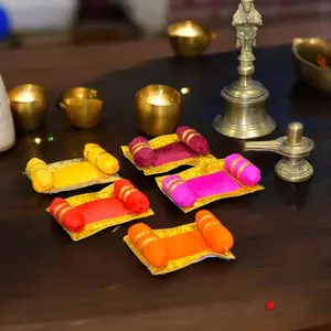 Mini Velvet Asan Takiya Pillow Set | Soft Cushion for Lord Ganesha/Krishna | Enhance Devotion with Exquisite Detailing | Ideal for Pooja & Festivals