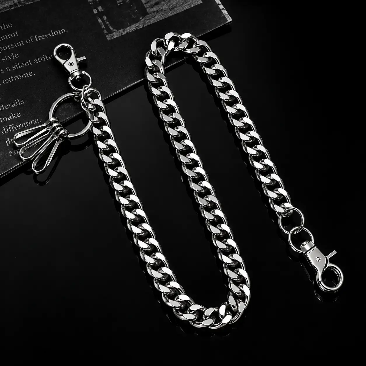 Heavy Solid Stainless Steel wallet chain, Pant Chain ,Thick Curb Chain, Punk Jean Key Chain, Hip Hop Waist Chain for Men Streetwear