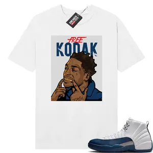 Match French Blue 12s T-Shirt Featuring "Free Kodak" Design in White