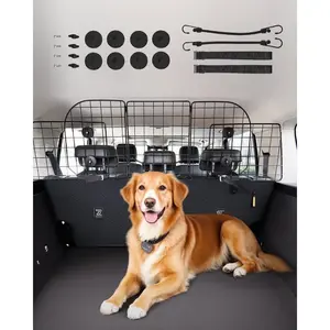 VEVOR Dog Car Barrier, 36.6-60 Adjustable Car Divider for Trunk Cargo Area, Universal-Fit Back Seat Heavy-Duty Wire Mesh Dogs Separator Guard Net, Vehicle Pet Barrier for Sedans, Trucks and SUVs