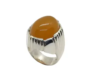 Grape Shape Natural Yemeni Yellow Agate Mens Ring: Sterling Silver 925 Handmade Aqeeq Jewelry