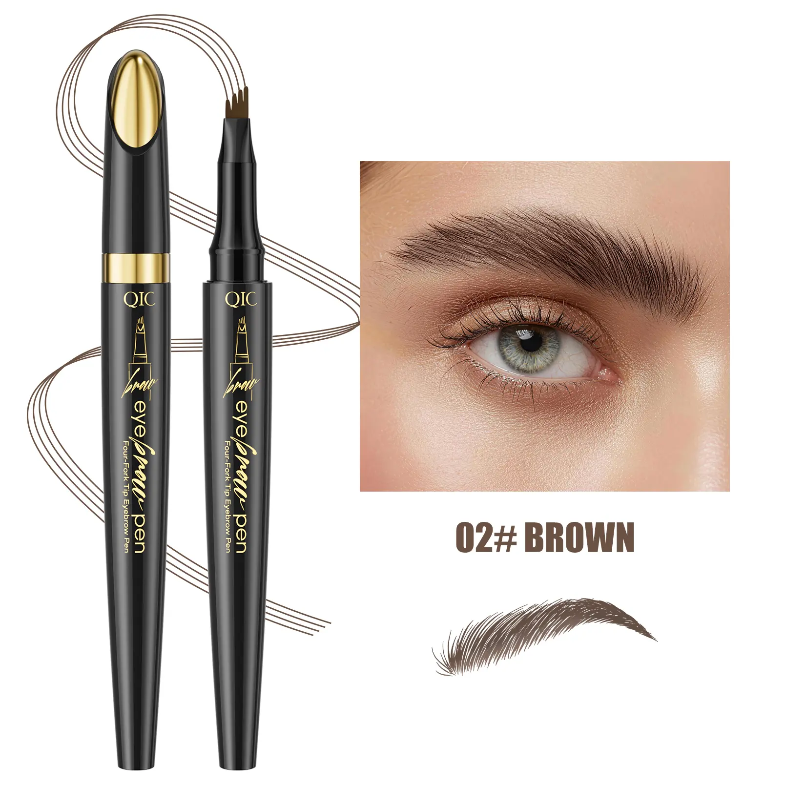 QIC Waterproof Natural Eyebrow Pencil & Thin Eyeliner Cosmetic - Pen-Like, Smudge-Proof, Long-Lasting, Smooth, Blendable, Hair-Like Strokes, Soft Glam Brows, Easy Fill, Beginner-Friendly, Quick Daily Makeup TikTok Trending Beauty Tool, Natural Eyebrow Pen