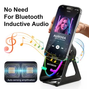 5 in 1 Wireless induction Speaker Cell Phone Stand with Bluetooth/Induction Audio & Atmosphere Ligh, 5.3 HD Surround Subwoofer Sound,300° Rotable Foldable Lift-Non-Slip Base, Wireless Charging, Fits Smart Phones