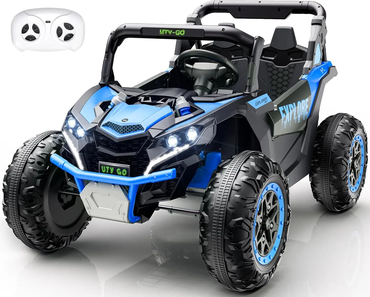 2 Seater Kids Ride on Car, Electric 4WD Off-Road UTV Truck, 7Ah Large Battery Kids Electric Car with Remote Control, Safety Belt, Horn, Music, and Lig