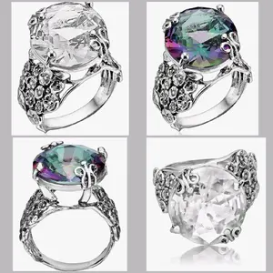 925 Sterling Silver Ring with Bold Round Cubic Zirconia - Floral & Butterfly Vintage Design - Hypoallergenic, Lead & Nickel Free - Artisan Handcrafted Statement Rings for Women