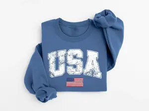 Retro USA Flag Sweatshirt, 4th of July, Womens USA Sweatshirt, Patriotic Sweatshirt, American Flag Sweatshirt, America Sweatshirt, 4th of July Sweatshirt - LORA ATCHER